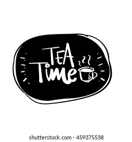 hand drawn tea time vector lettering word