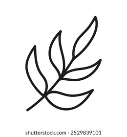 Hand drawn tea twig foliage, herbal branch. Linear doodle clipart