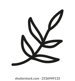 Hand drawn tea twig foliage, herbal branch. Linear doodle clipart