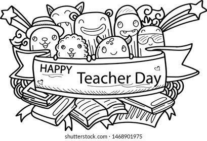 Hand drawn teacher day doodles design