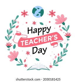 Hand drawn teachers day and flower robbin illustration