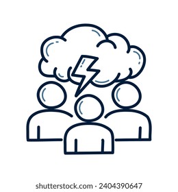 Hand drawn Team Brainstorming doodle line illustration. Team Brainstorming doodle icon vector.