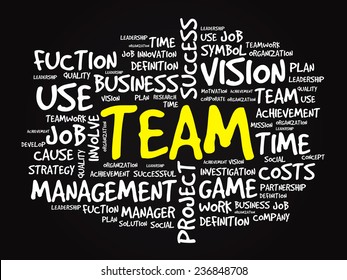 Hand drawn TEAM business concept in word tag cloud, vector background