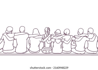 Hand Drawn Team Hugging Each Other Stock Vector (Royalty Free ...