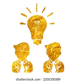 Hand drawn Teamwork icon in gold foil texture vector illustration
