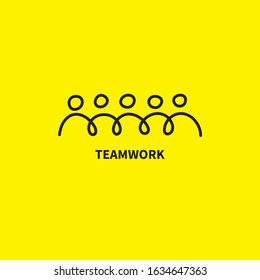Hand drawn teamwork symbol, sketch people union, vector line black icon
