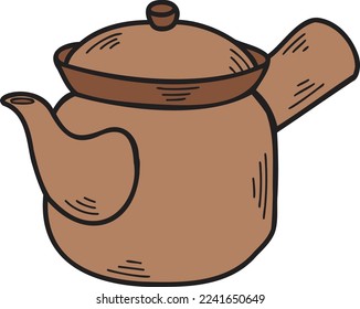 Hand Drawn teapot Chinese and Japanese food illustration isolated on background