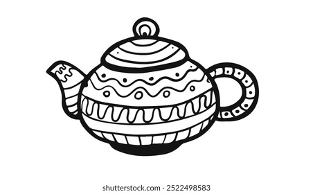 Hand drawn teapot. Colouring book illustration.