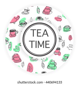 Hand drawn teapot and cup collection. Doodle tea cups, coffee cups and teapots isolated on white background. Vector illustration on tea time icons for cafe and restaurant menu design.