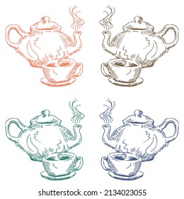 Hand Drawn Teapot And Cup Vector Illustration
