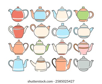 Hand drawn teapot doodle collection in a playful, modern style. Perfect for tea themed designs, cafe branding, packaging, stickers, and digital artwork.