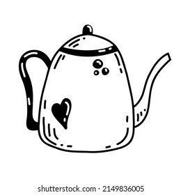 Hand drawn Teapot in Doodle style. Vector illustration of Kettle for tea. Cute sketch
