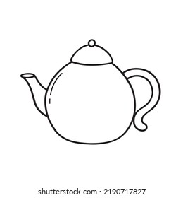 Doodle de tetera dibujado a mano. Tiempo de té en forma de boceto. Ilustración del vector aislada en fondo blanco
