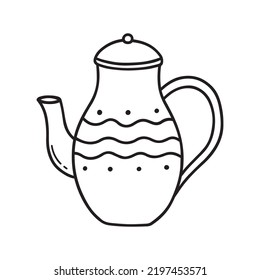 Doodle de tetera dibujado a mano. Tiempo de té en forma de boceto. Ilustración del vector aislada en fondo blanco