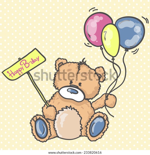 Hand Drawn Teddy Bear Birthday Greeting Stock Image Download Now