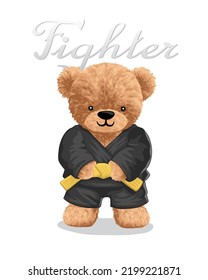 Hand drawn teddy bear cartoon in martial arts costume