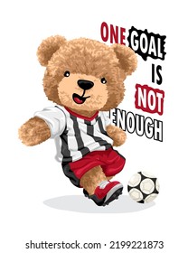 Hand drawn teddy bear cartoon playing soccer