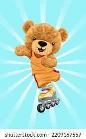 Hand drawn teddy bear cartoon playing roller skate