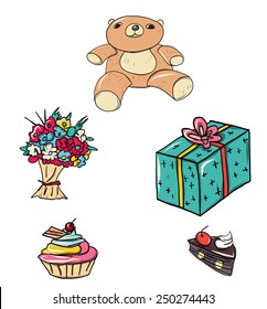 hand drawn teddy bear and gift set