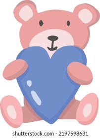 Hand Drawn teddy bear and heart illustration isolated on background
