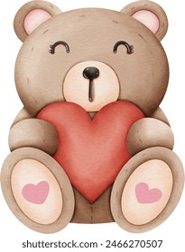 hand drawn teddy bear with heart 