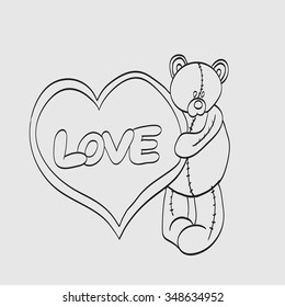 Hand drawn teddy bear with heart