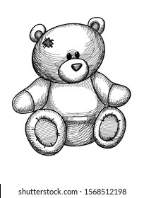 Hand drawn Teddy bear, linear.