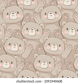 Hand Drawn Teddy Bear Pattern Seamless, Vector Illustration   