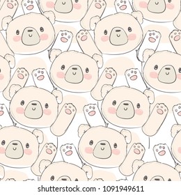 Hand Drawn Teddy Bear Pattern Seamless, Vector Illustration   