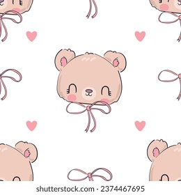 Hand Drawn Teddy Bear seamless pattern vector illustration Cute Bears for kids print textile 