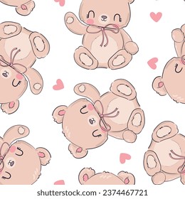 Hand Drawn Teddy Bear seamless pattern vector illustration Cute Bears for kids print textile 