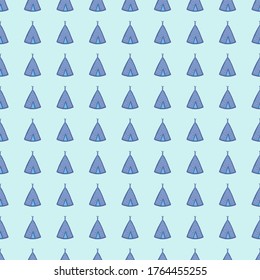 Hand drawn teepee seamless pattern on light blue background. Native style. Tribal wallpaper. Decorative backdrop for fabric design, textile print, wrapping, cover. Vector illustration