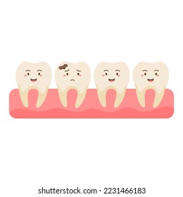 hand drawn teeth decay with bacteria