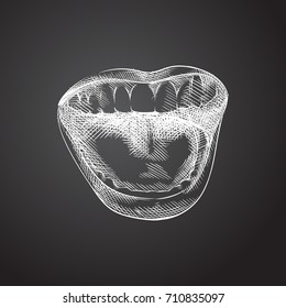 Hand Drawn Teeth Sketch Symbol. Vector Tongue Element In Trendy Style.