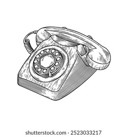 Ilustración dibujada a mano del teléfono en blanco y negro