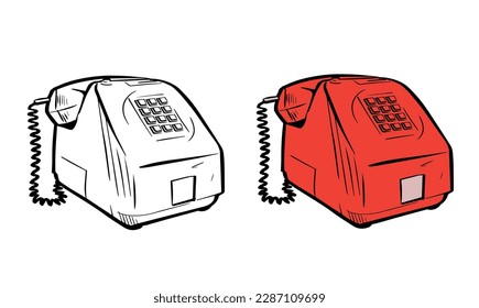 Hand drawn telephone, known as Coin box Telephone in India. illustration vector, line art.