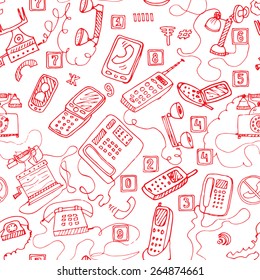 hand drawn telephones seamless pattern.
