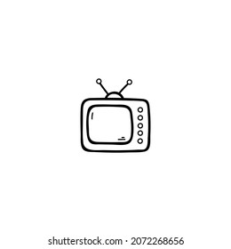 Hand Drawn television doodle illustration icon. Outline hand drawn tv vector icon illustrations isolated on white background.