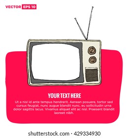 Hand Drawn Television Vector Illustration Poster Textbox Template Design