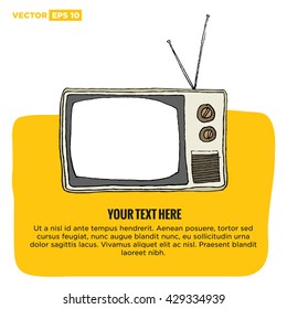 Hand Drawn Television Vector Illustration Poster Textbox Template Design