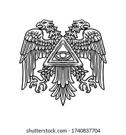 Hand drawn Templar Double-Headed Eagle Talisman, Vector Illustration