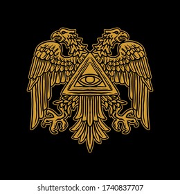 Hand drawn Templar Double-Headed Eagle Talisman, Vector Illustration