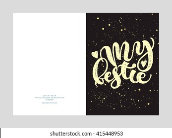 Hand drawn template for artistic cards and invitations with lettering, trendy colors, shapes and textures. Wedding, marriage, bridal, birthday, Valentine's day. Isolated