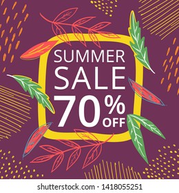 Hand drawn template banner with discount offer. Design for seasonal clearance. Vector illustration. 