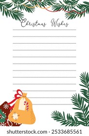 Hand drawn template for Santa Wish list on white background. Vector design.