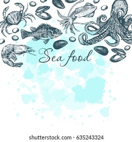 Hand drawn template Seafood