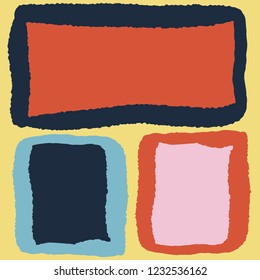 Hand drawn Templates collage frames for presentation, card, advertisement. Mood board, Collage foto frames, stains for backdrops. Geometric shapes with trendy colors, good for call the attention.