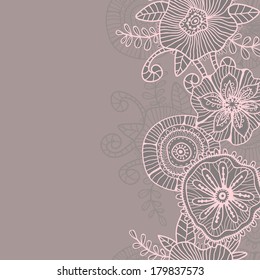Hand drawn tender floral vertical seamless border.  All objects are conveniently grouped on different layers and are easily editable