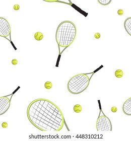 hand drawn tennis racket and ball seamless pattern . sports equipment for the game. vector illustration