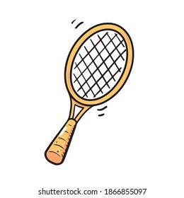 Hand drawn tennis racquet element. Doodle sketch style. Sport element drawn by digital brush-pen. Illustration for icon, sticker design.